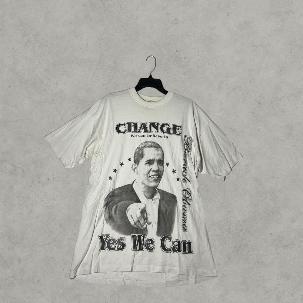 Vintage Barack Obama Change Yes We Can Campaign T-Shirt 2XL White 2008 Election